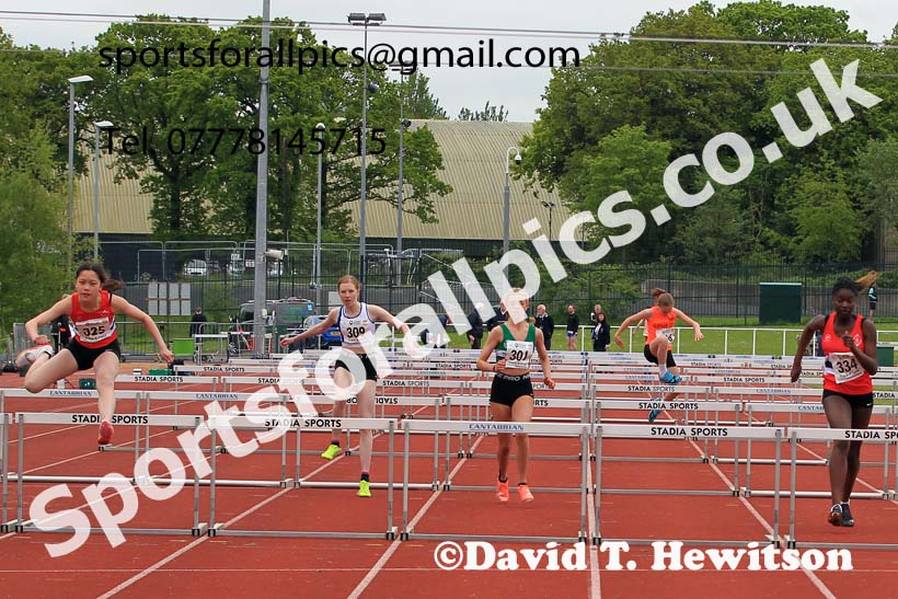 Girls Under-15s 75 metres hurdles, 2023 North Eastern Track and Field Champs., Middlesbrough Sports Village, Middlesbrough. Photo: David T. Hewitson/Sports for All Pics